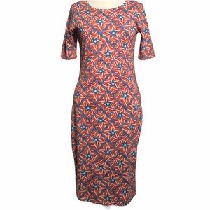 Lularoe printed Julia dress red blue stars America